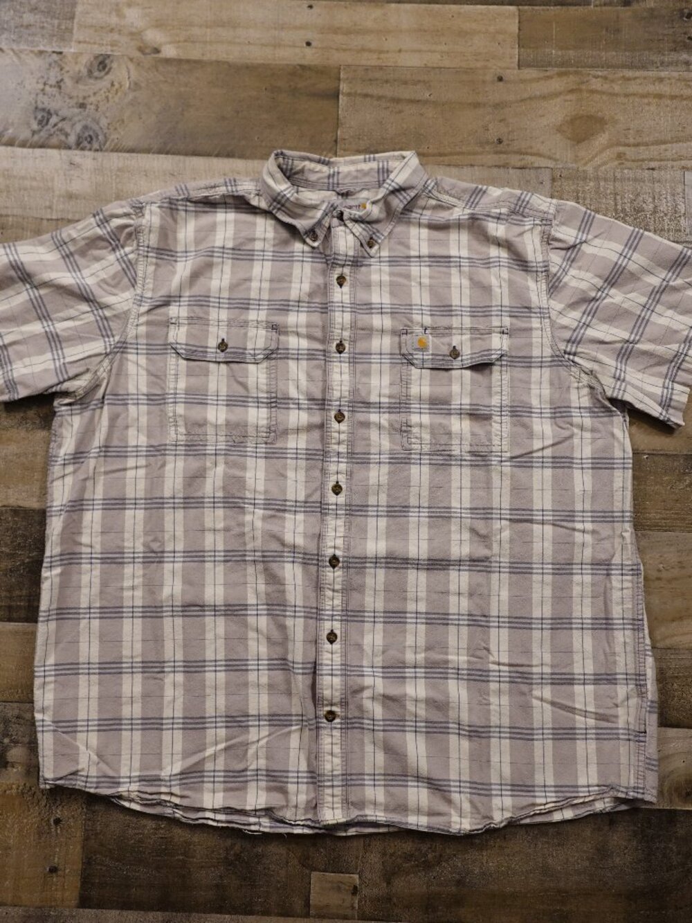 Carhartt Plaid Button Front Shirt Men’s 3XL Tall Beige Gray Work Outdoor